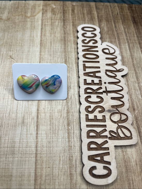 Jewelry - Heart Stud Earrings in rainbow Swirl